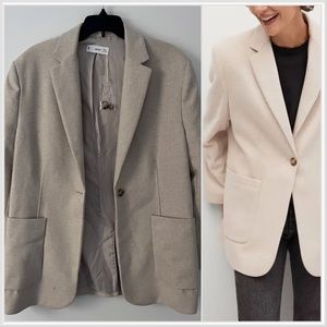 NEW Mango MNG Beige Flecked Wool One Button Blazer Large